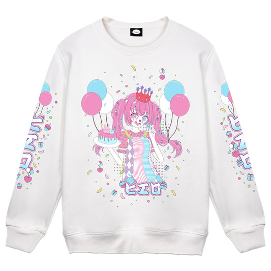 LolliePopVT "Cake, Clown, & Confetti" White Crewneck
