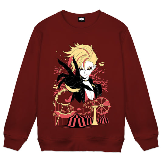 MarinGoRound Tent of Twisted Terror Crewneck in dark red